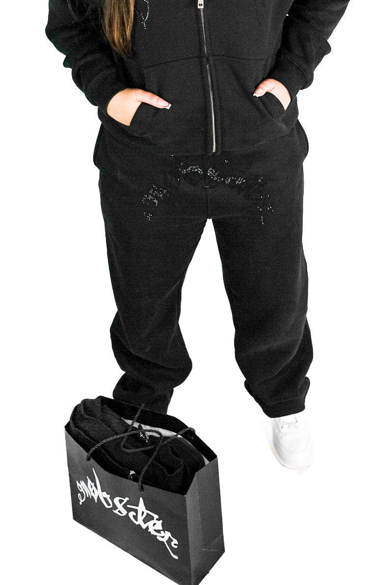 Black on Black Rhinestone Sweatpants